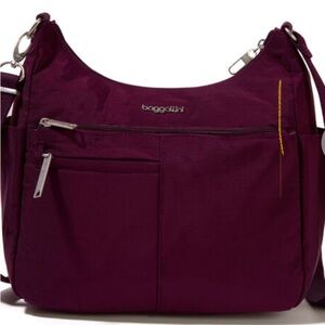 Baggallini Womens Securtex Anti-Theft Free Time Crossbody Bag Mulberry NWT
